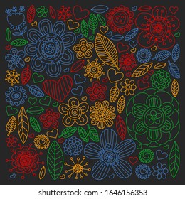 Flowers March 8. Doodle pattern. Vector icons for women.