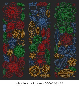 Flowers March 8. Doodle pattern. Vector icons for women.