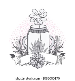 Flowers in mason jar drawing design