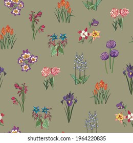 Flowers meadow nature vector seamless pattern