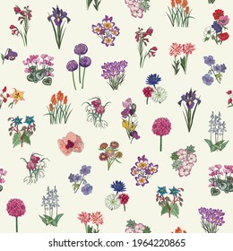 Flowers meadow nature vector seamless pattern