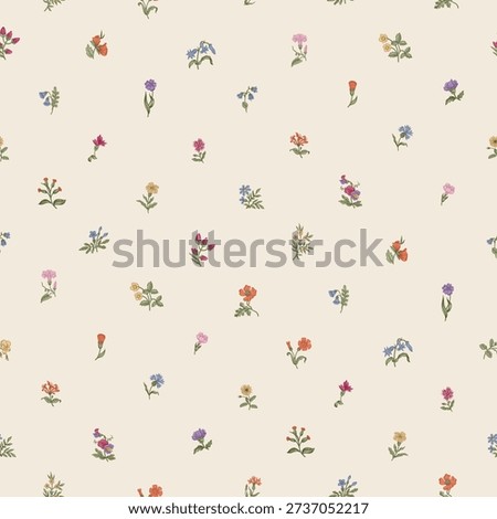 Flowers of the meadow. Seamless pattern. Vintage vector floral illustration. Small flowers, pattern like polka dot. Colorful