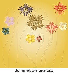 Flowers of the miscellaneous colour on light-yellow background, vector, illustration