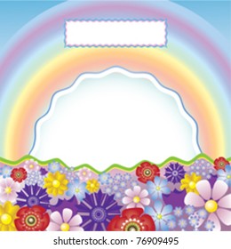 flowers, miscellaneous, Rainbow, blue sky, poster