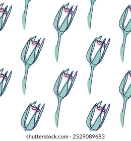 flowers modern simplicity vector illustration. One line seamless modern pattern.