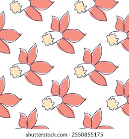 flowers modern simplicity vector illustration. One line seamless modern pattern.