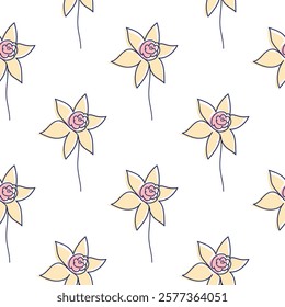 flowers modern simplicity vector illustration. One line seamless modern pattern.