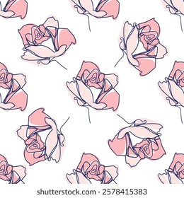 flowers modern simplicity vector illustration. One line seamless modern pattern.