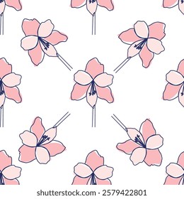 flowers modern simplicity vector illustration. One line seamless modern pattern.