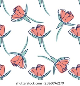 flowers modern simplicity vector illustration. One line seamless modern pattern.