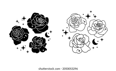 flowers with moon and stars