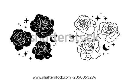 flowers with moon and stars