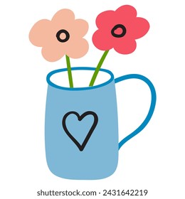 Flowers in a mug. Modern decoration. Flat design. Vector illustration on white background.