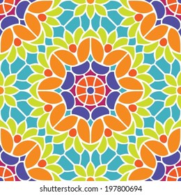 Flowers, multicolor seamless pattern,vector illustration in stained glass window or mosaic style 