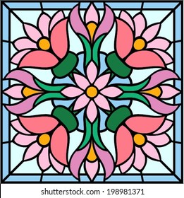 Flowers, multicolor seamless pattern,vector illustration in stained glass window or mosaic style