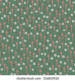 flowers, mushrooms, berries pattern vector
