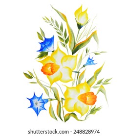 Flowers  narcissus  one stroke painting