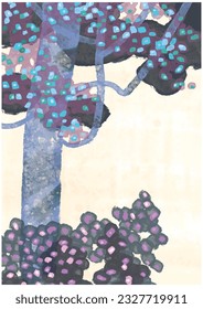 Flowers and nature landscape watercolor painting. vector, artwork, garden