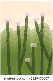 Flowers and nature landscape watercolor painting. vector, artwork, garden