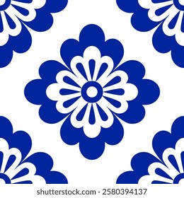 Flowers Navy Blue Mediterranean Tiles. Wedding Concept, Design Element.