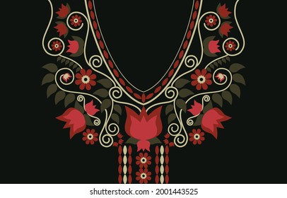 Flowers Neckline Embroidery Pattern, Illustrations Vector Design.