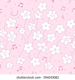 flowers and notes on a pink background