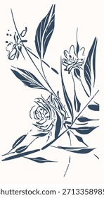 Flores al viejo estilo. Ilustración vectorial monocromática.