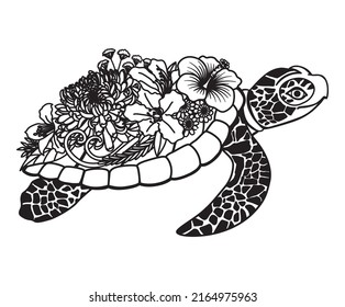 Flowers on baby turtle shell for design element. Vector illustration.