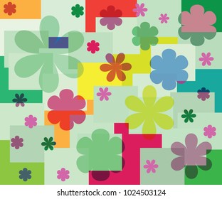Flowers on the background of colorful  abstract  squares