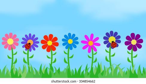 Flowers on the background of the sky. Vector illustration.