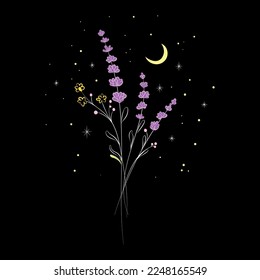 flowers on the background of a starry night