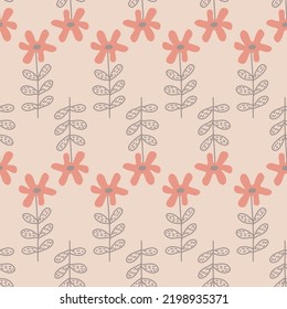Flowers on beige background seamless pattern for textile and packaging design, vector illustration simple flat art