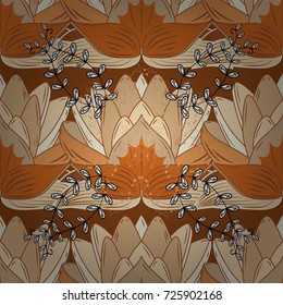 Flowers on beige, brown and orange colors. Seamless Floral Pattern in Vector illustration.