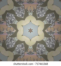Flowers on beige, neutral and gray colors. Perfect for textile, cover design. Colorful beige, neutral and gray seamless pattern. Hand drawn seamless autumn floral flower pattern. Doodle style.