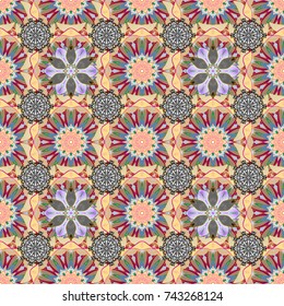 Flowers on beige, neutral and yellow colors. Vector seamless cute flower pattern. Holidays mood. Gentle romantic print. Spring summer time.