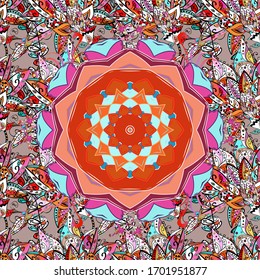 Flowers on beige, orange and black colors. Gentle, nice floral background. Vector floral pattern in doodle style with flowers. #ABFHUSV