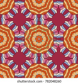 Flowers on beige, red and orange colors. Vector flat flowers seamless pattern. Design gift wrapping paper, greeting cards, posters and banner design.