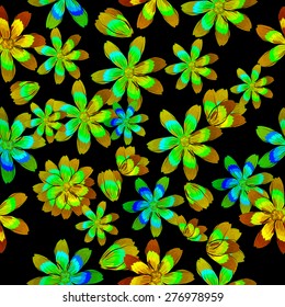 Flowers on black background seamless background. Vector