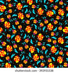 flowers on a black background seamless pattern