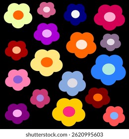 Flores sobre fondo negro. Ilustración vectorial.