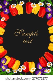 Flowers on black background. Vector illustration