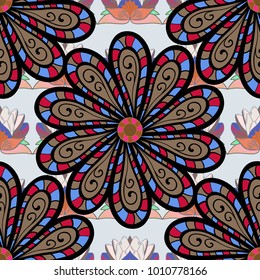Flowers on black, beige and gray colors. Fabric pattern texture daisy flowers detail.