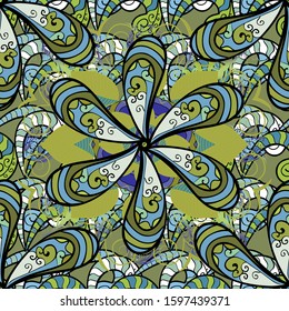 Flowers on black, blue and green colors. Design gift wrapping paper, greeting cards, posters and banner design. Vector flat flowers seamless pattern.