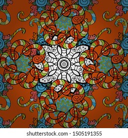 Flowers on black, blue and orange colors. Seamless Floral Pattern in Vector illustration.