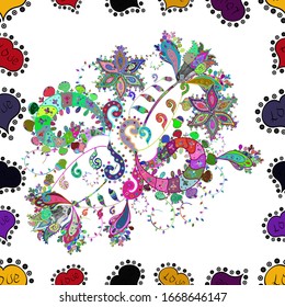 Flowers on black, green and white colors. Gentle, tender floral background. Vector floral pattern in doodle style with flowers.