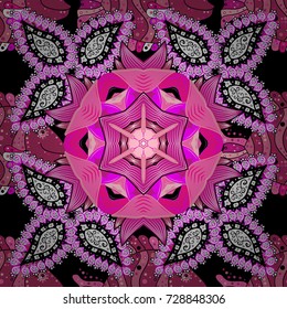 Flowers on black, magenta and pink colors. Flat Flower Elements Design. Colour Summer Theme seamless pattern Background. Seamless retro pattern with flowers.