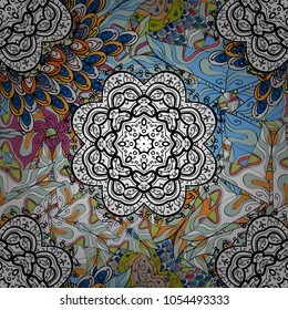 Flowers on black, neutral and white colors. Tropical seamless floral pattern. Vector illustration.