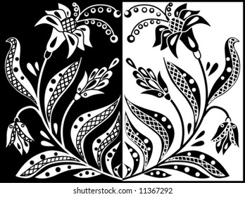 flowers on the black and white