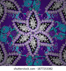 Flowers on black, white and violet colors. Spring summer time. Holidays mood. Vector seamless cute flower pattern. Gentle romantic print.