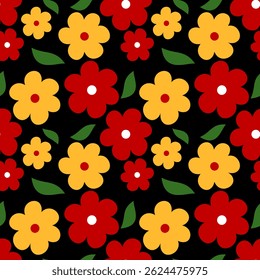 Flowers on blackbackground , fabric patterns, gift wrapping paper , seamless pattern 